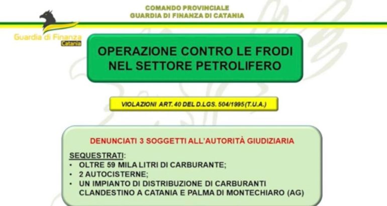 GDF Catania: A Palma di Montechiaro, benzina miscelata illegalmente, sequestrato impianto
